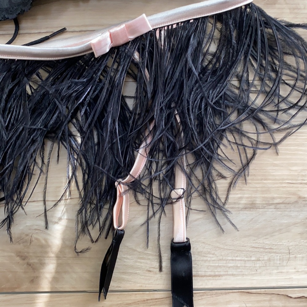 Fredericks of Hollywood Black Corset w/ Feather Belt - Picture 7 of 9